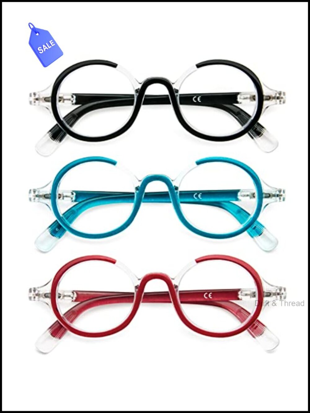 3 Pack Round Reading Glasses Anti-Blue Light Spring Hinge Readers 2.75